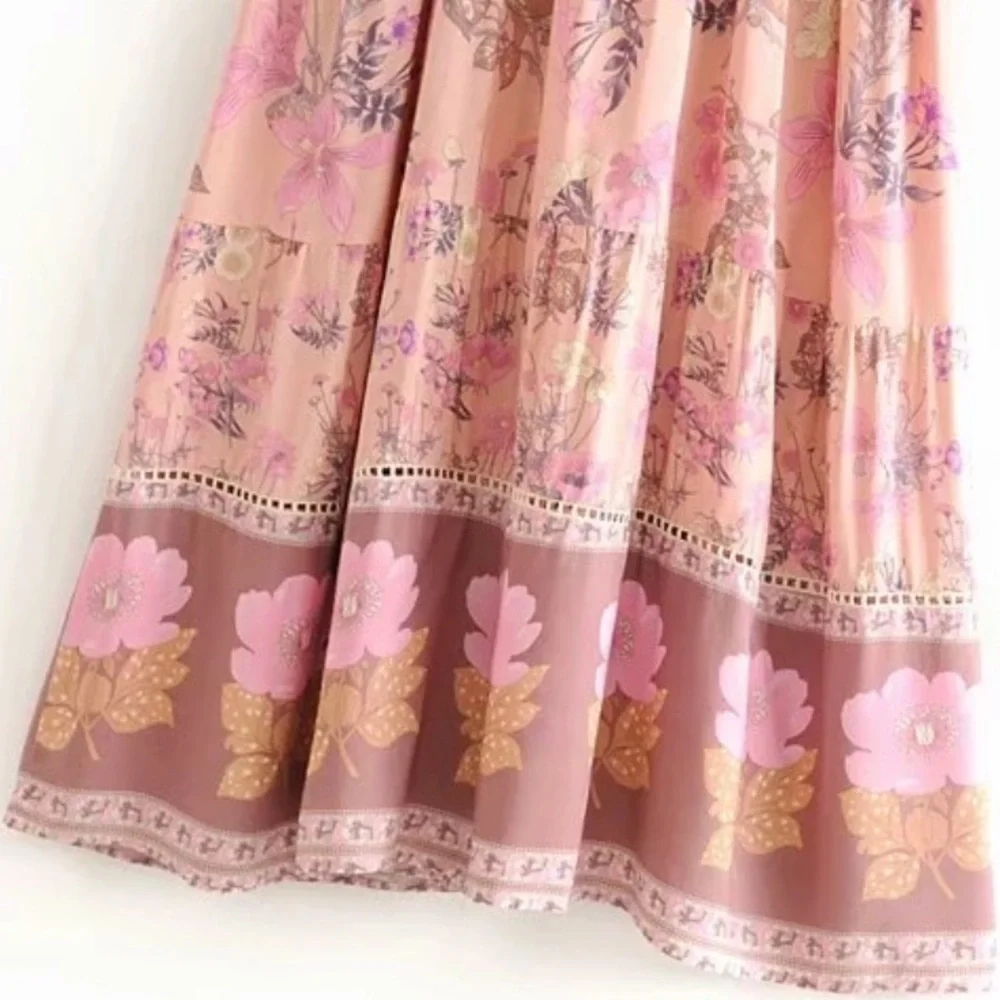 Bohemian Floral Print Maxi Dress Pink Boho Gypsy​​​​​​​​​ - Picture 8 of 12